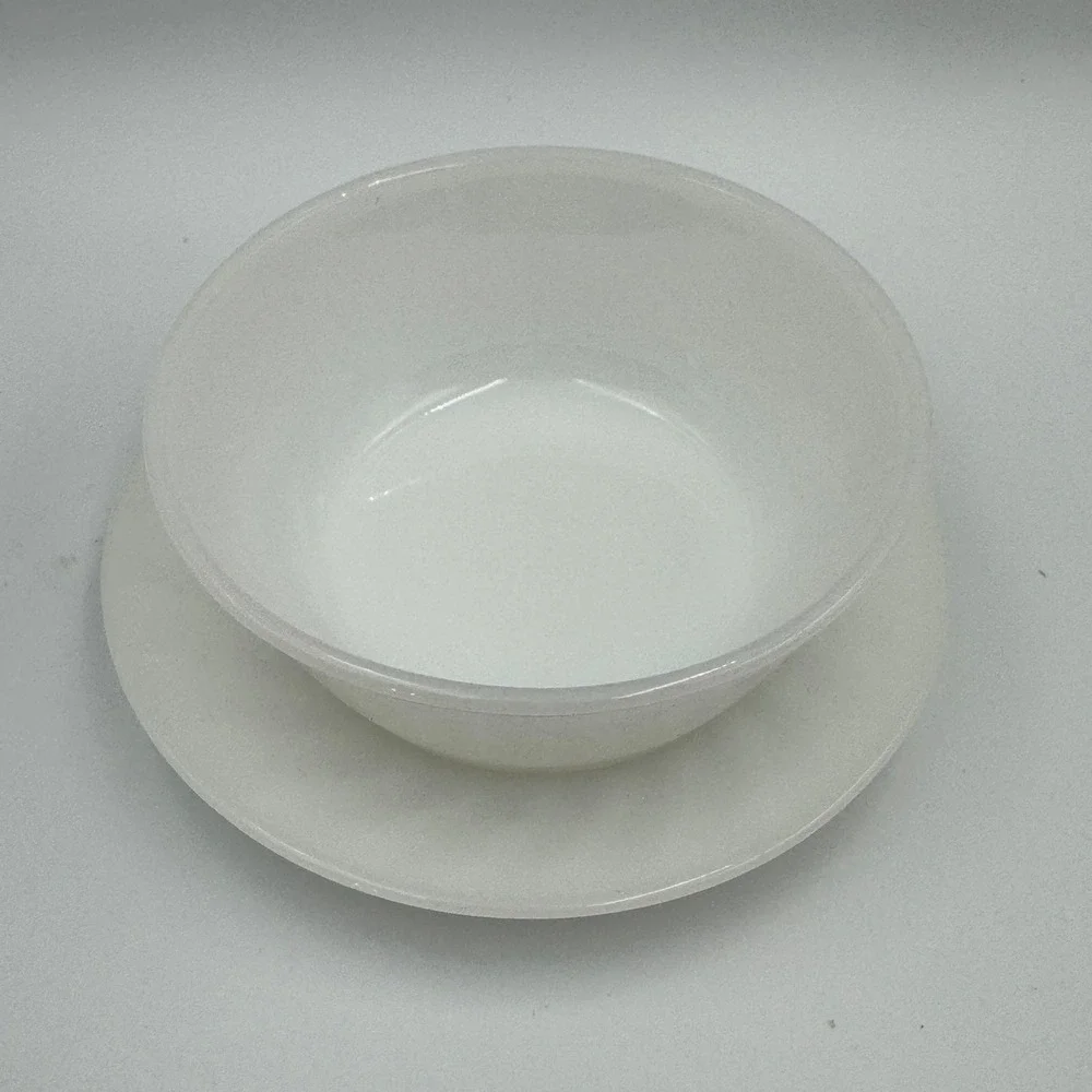 Anchor Hocking Fire-King Milk Glass Swirl Chili Bowl 8 oz & Saucer White Vintage